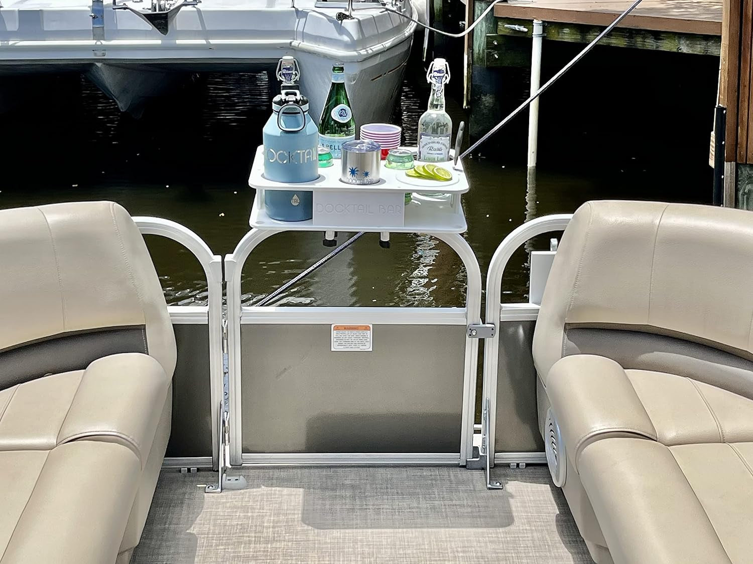 Bar Boat Caddy Organizer - Pontoon Rail Mount | Portable Boat Table and Boat Bar. Pontoon Tables for Boats with Cup Holders. Boat Storage Accessories - Image 2