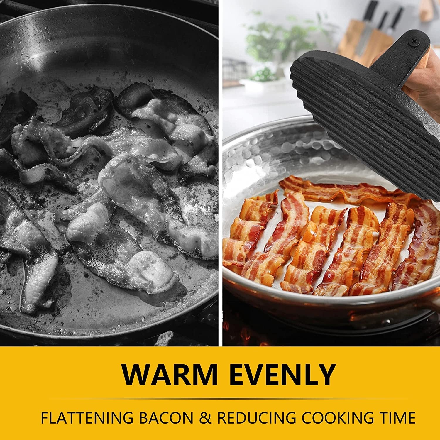 Leonyo 2Pcs Smash Burger Press. Bacon Press for Griddle. round Cast Iron Grill Press for Flat Top Grill. Rectangular Hamburger Smasher for Griddle. Food Meat Press for Steak. Sandwich. Nonstick Pan - Image 5