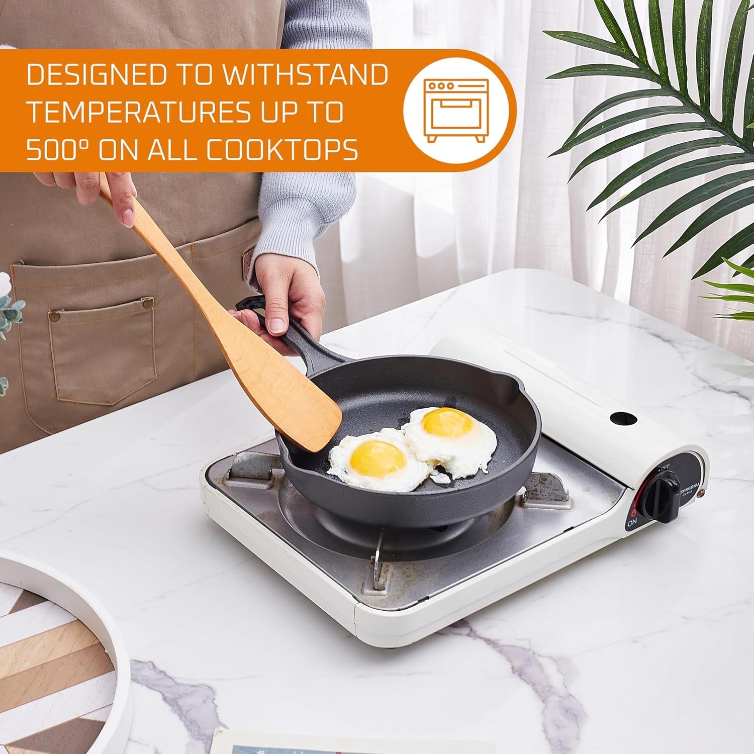 Pre Seasoned 6 Pcs Pots and Pans Set - Bruntmor Double Dutch Oven Crockpot - Cooking Set - Cast Iron Skillets and Square Grill Pan with Lid - Outdoor Camping Cookware - Kitchen Accessories - Image 5