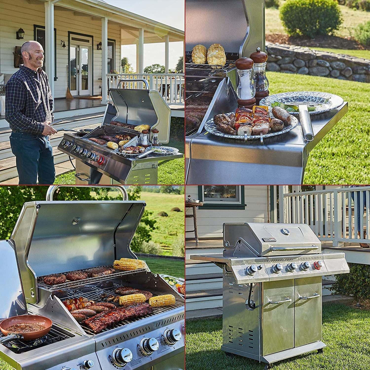 GA4402S Stainless Steel 4-Burner BBQ Propane Gas Grill. 54000 BTU Cabinet Style Gas Grill with Sear Burner and Side Burner Perfect Patio Garden Picnic Backyard Party Silver - Image 5