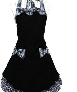 Cute Retro Lovely Vintage Ladies Kitchen Flirty Vintage Aprons for Women Girls with Pockets for Mothers Day Gift (Black)