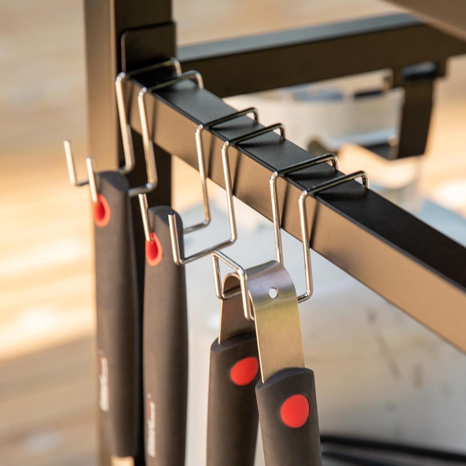 Dining Cart Table with Double-Shelf. Movable Steel Flattop Worktable. Hooks. Side Handle. Multifunctional and Commercial PC3401B (Black) - Image 8