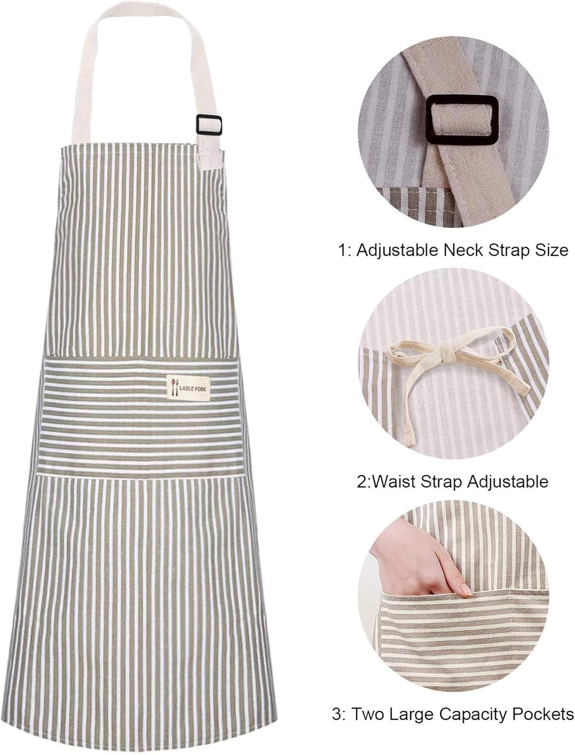 Aprons 2 Pack Adjustable Bib Aprons with 2 Pockets Cotton Linen Cooking Kitchen Chef Apron for Women and Men - Image 2