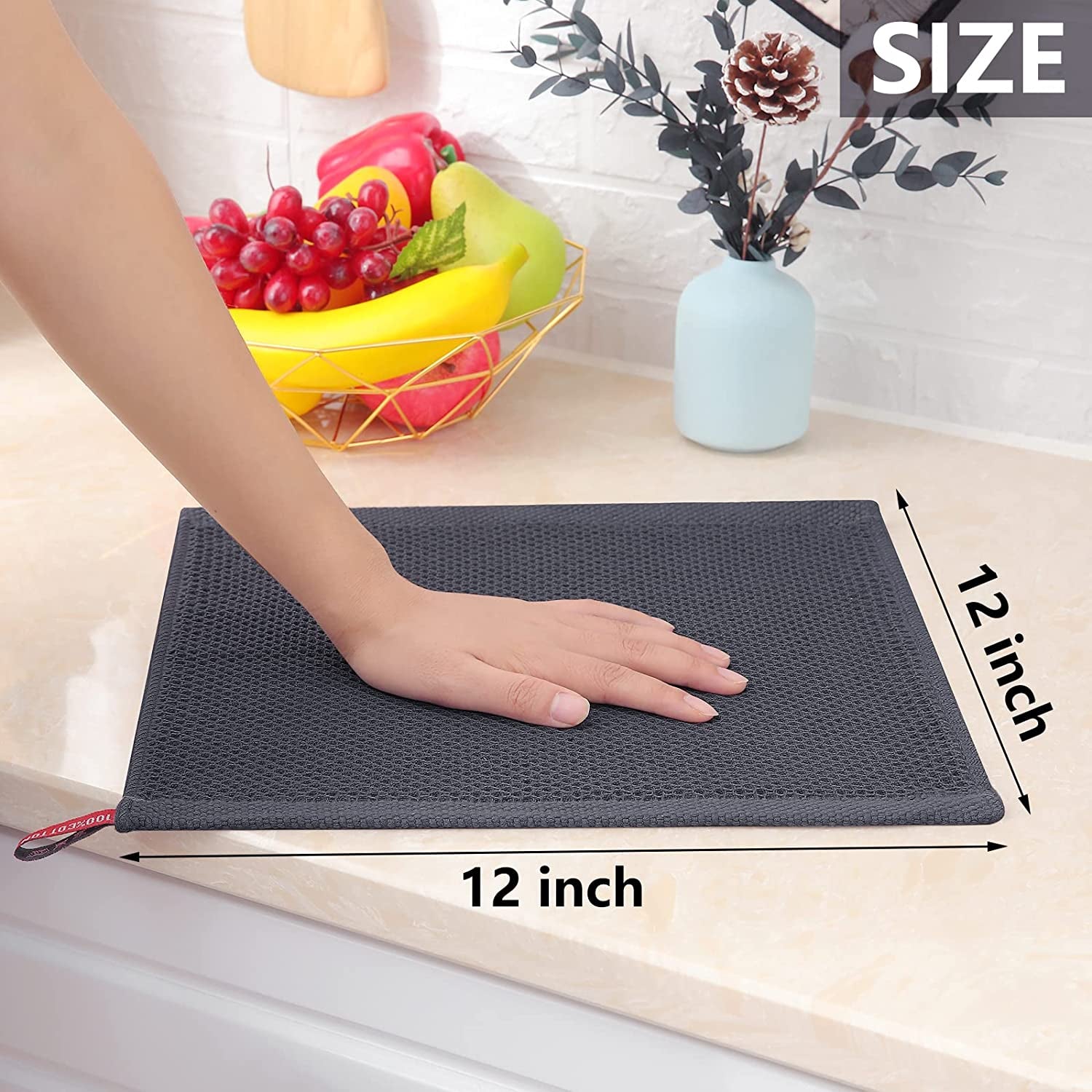 Homaxy 100% Cotton Waffle Weave Kitchen Dish Cloths. Ultra Soft Absorbent Quick Drying Dish Towels. 12 X 12 Inches. 6-Pack. Dark Grey - Image 5