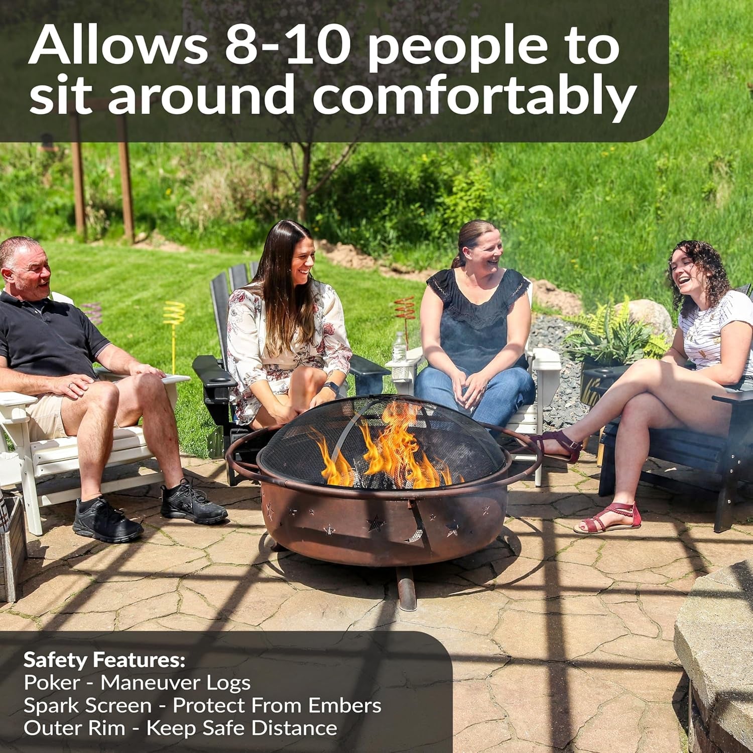 Sunnydaze Cosmic 42-Inch Large Outdoor Fire Pit - Wood-Burning Fire Pit with round Spark Screen. Poker. and Built-In Grate - Image 2