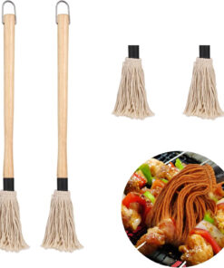 2Pcs Grill Basting Mops with 2Pcs Extra Replacement Brushes. 18 Inch Barbecue Mop Brush BBQ Sauce Basting Mops Oil Brush Basting Mops for Roasting or Grilling. Smoking. Steak
