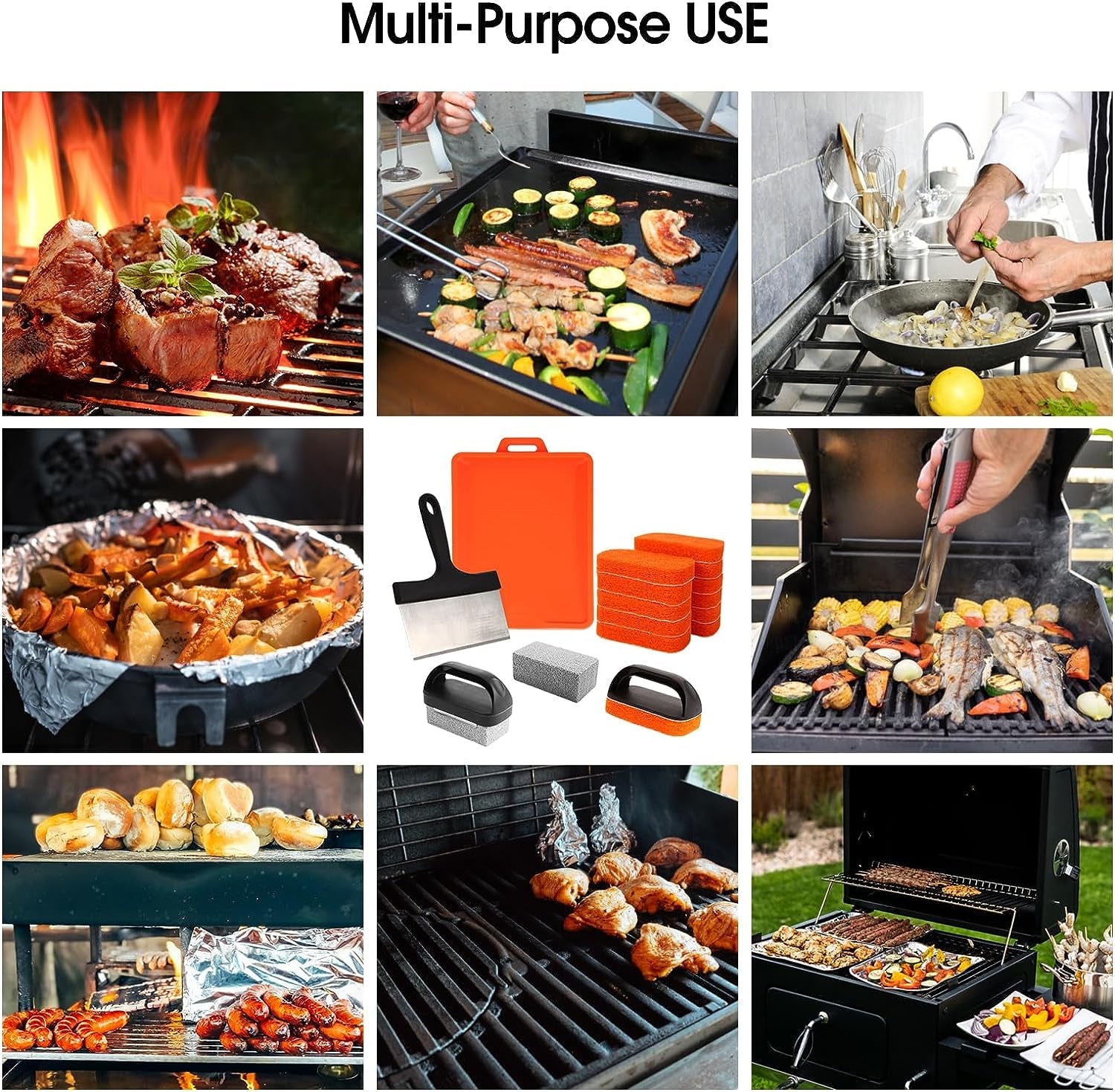 Upgraded Griddle Cleaning Kit for Blackstone 18 Pieces Flat Top Grill Accessories Cleaner Tool Set with Scraper. Heat-Resistant Silicone Spatula Mat with Hanger. Cleaning Brick. Scouring Pads - Image 8