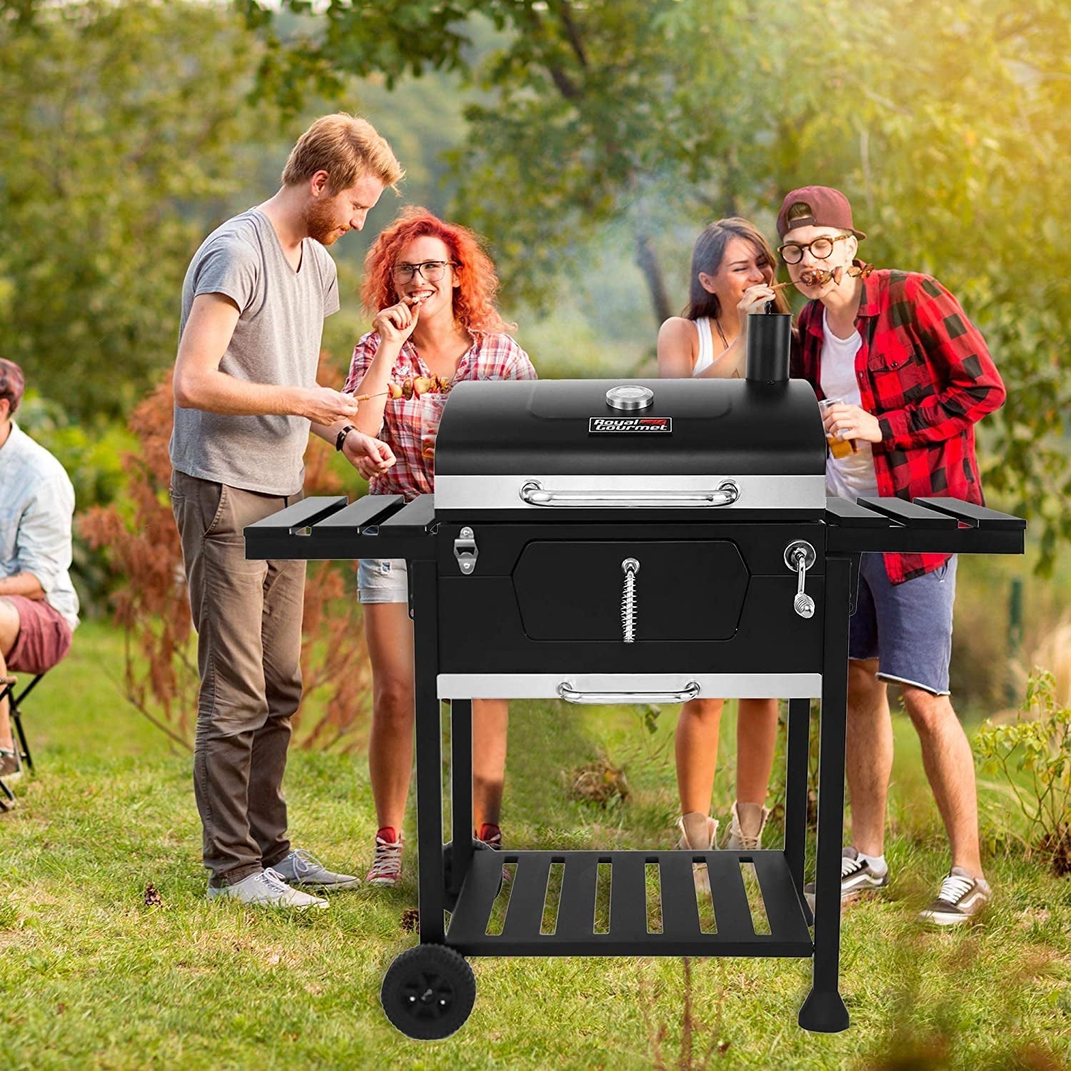 CD1824EN 24 Charcoal Grill Outdoor Smoker with Side Tables Backyard Griller Party BBQ Picnic Patio Cooking. Black - Image 5
