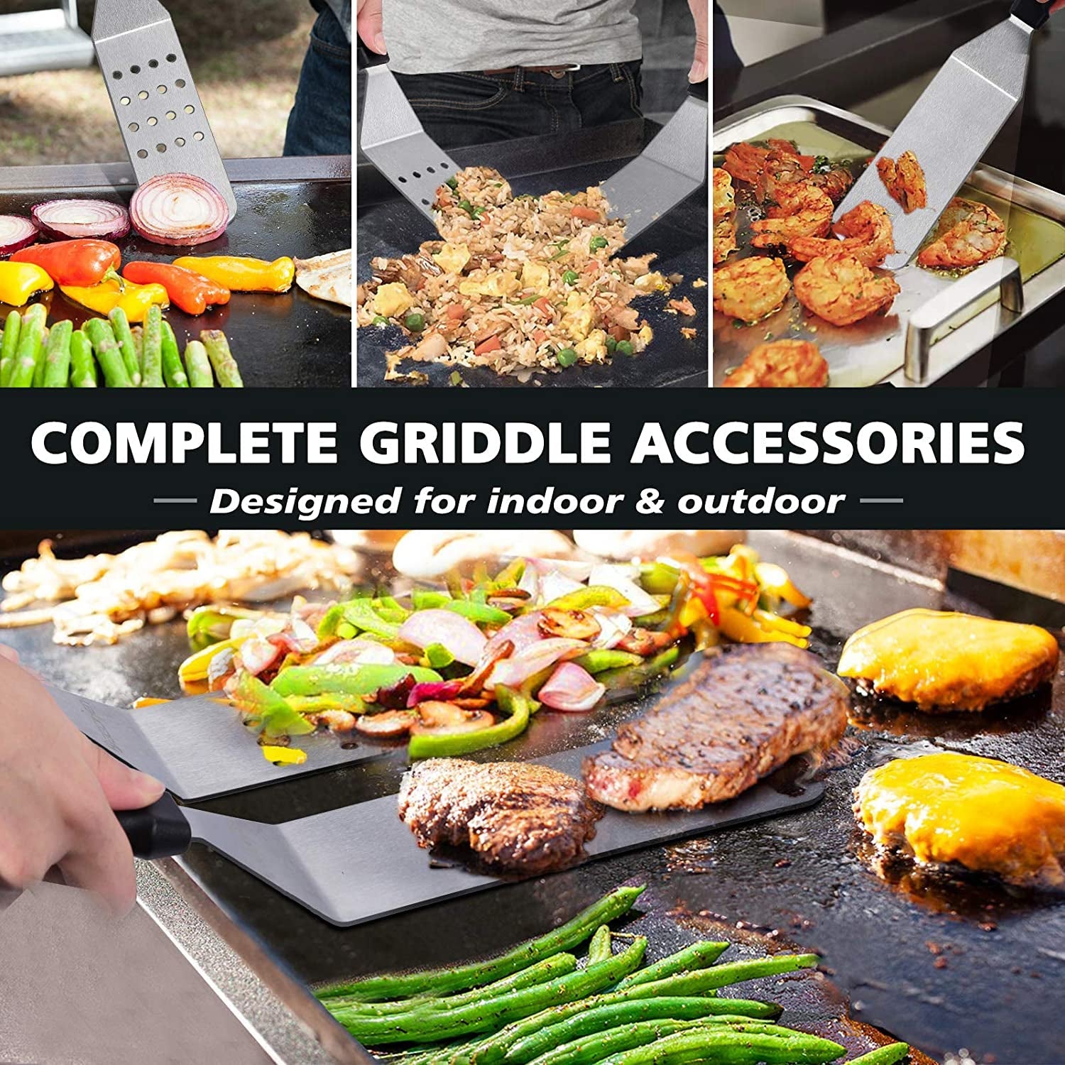 Griddle Accessories Kit. 14 Pcs Stainless Steel Griddle Grill Tools Set Blackstone and Camp Chef. Professional Grill Spatula Set for Men Women Outdoor BBQ and Camping - Image 2