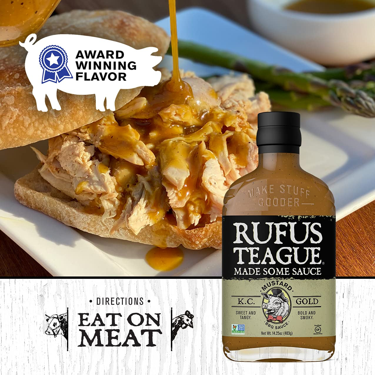 Rufus Teague - KC Gold BBQ Sauce - Premium Mustard Barbecue Sauce - 14.25 Oz Bottles - 2 Pack - Image 5