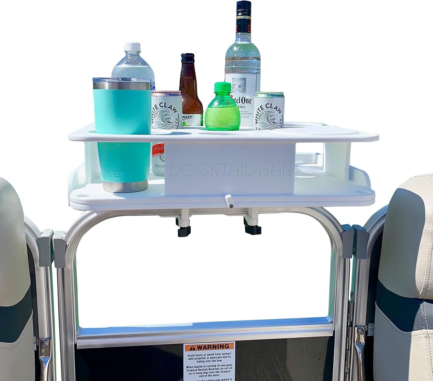 Bar Boat Caddy Organizer - Pontoon Rail Mount | Portable Boat Table and Boat Bar. Pontoon Tables for Boats with Cup Holders. Boat Storage Accessories