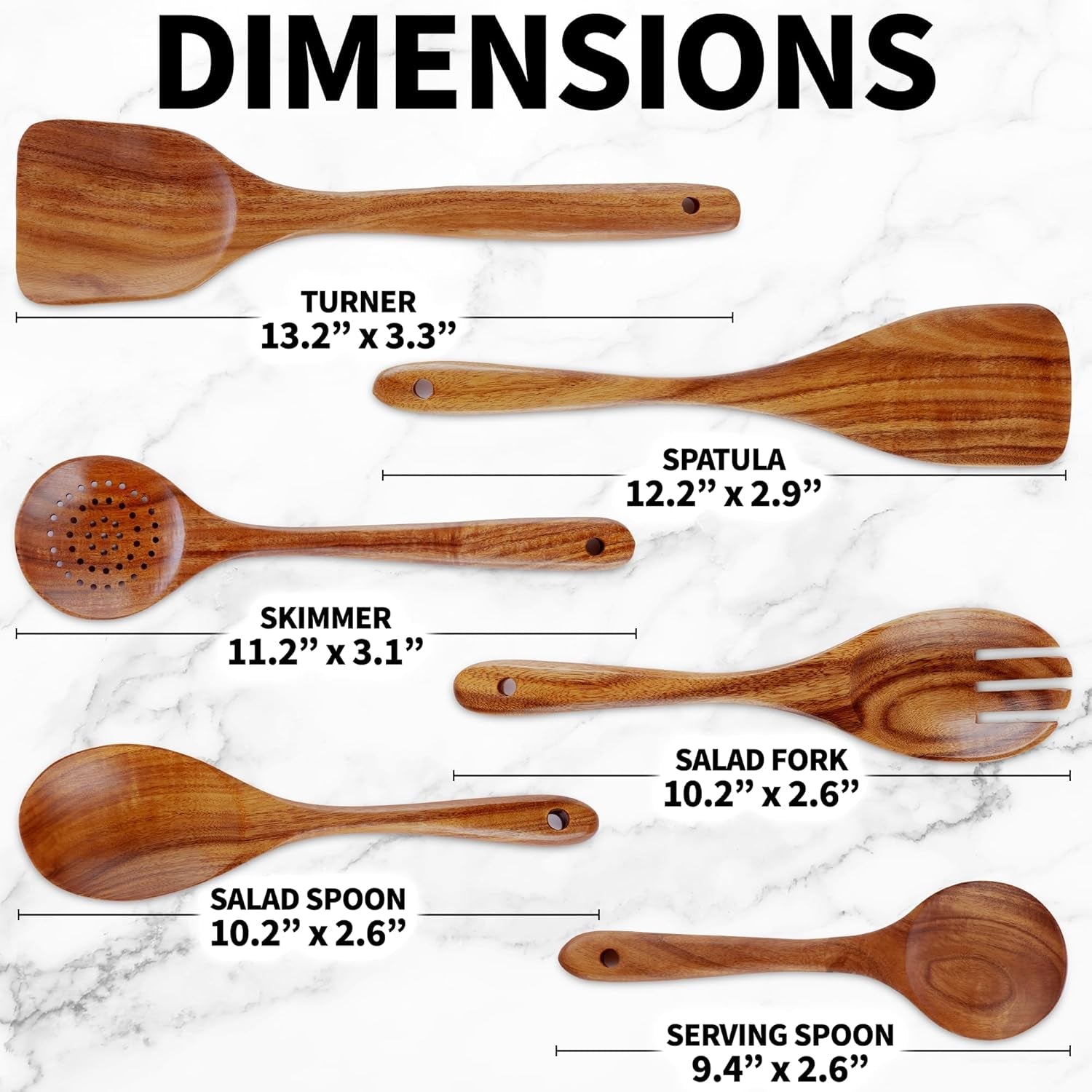 Zulay Kitchen 6-Piece Wooden Cooking Spoons Set – Heat-Resistant. Smooth Teak Utensils with Comfort Grip – Lightweight & Durable – Easy to Clean. Perfect for Non-Stick Cookware - Image 3
