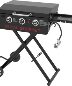 Royal Gourmet PD3001 3-Burner Propane Gas Griddle with Collapsible Stand. 23-Inch Portable Griddle with Side Table & 314 Sq. In. Cooking Area for Camping. Tailgating. Backyard & Patio. Black