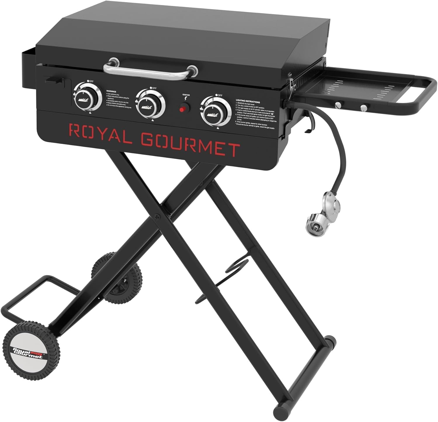 Royal Gourmet PD3001 3-Burner Propane Gas Griddle with Collapsible Stand. 23-Inch Portable Griddle with Side Table & 314 Sq. In. Cooking Area for Camping. Tailgating. Backyard & Patio. Black - Image 14