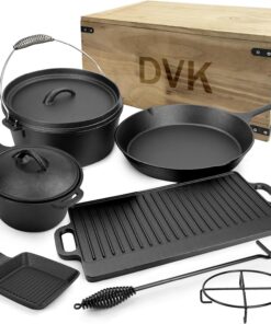 8 Piece Cast Iron Pots and Pans Set Cast Iron Skillets Bakeware and Square Grill Pan Camping Kitchen Cookware