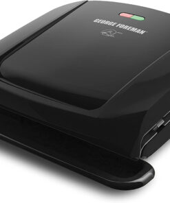 George Foreman 4-Serving Removable Plate Electric Grill and Panini Press. George Tough Non-Stick Coating. Drip Tray Catches Grease. Black