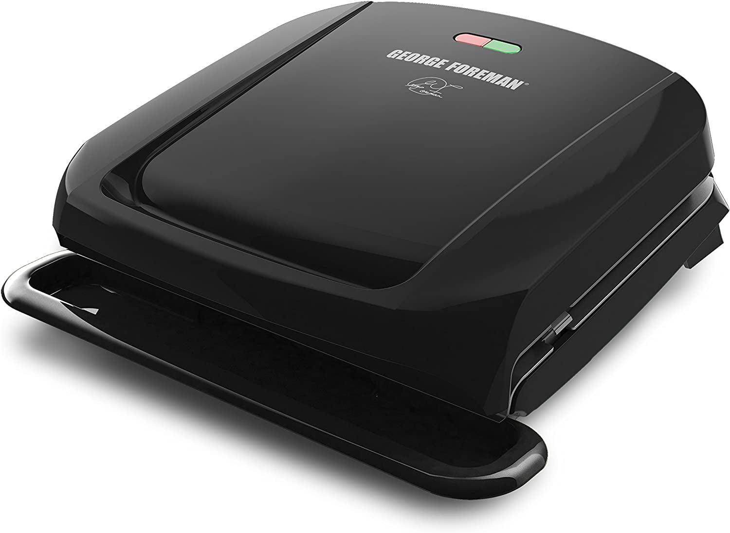 George Foreman 4-Serving Removable Plate Electric Grill and Panini Press. George Tough Non-Stick Coating. Drip Tray Catches Grease. Black