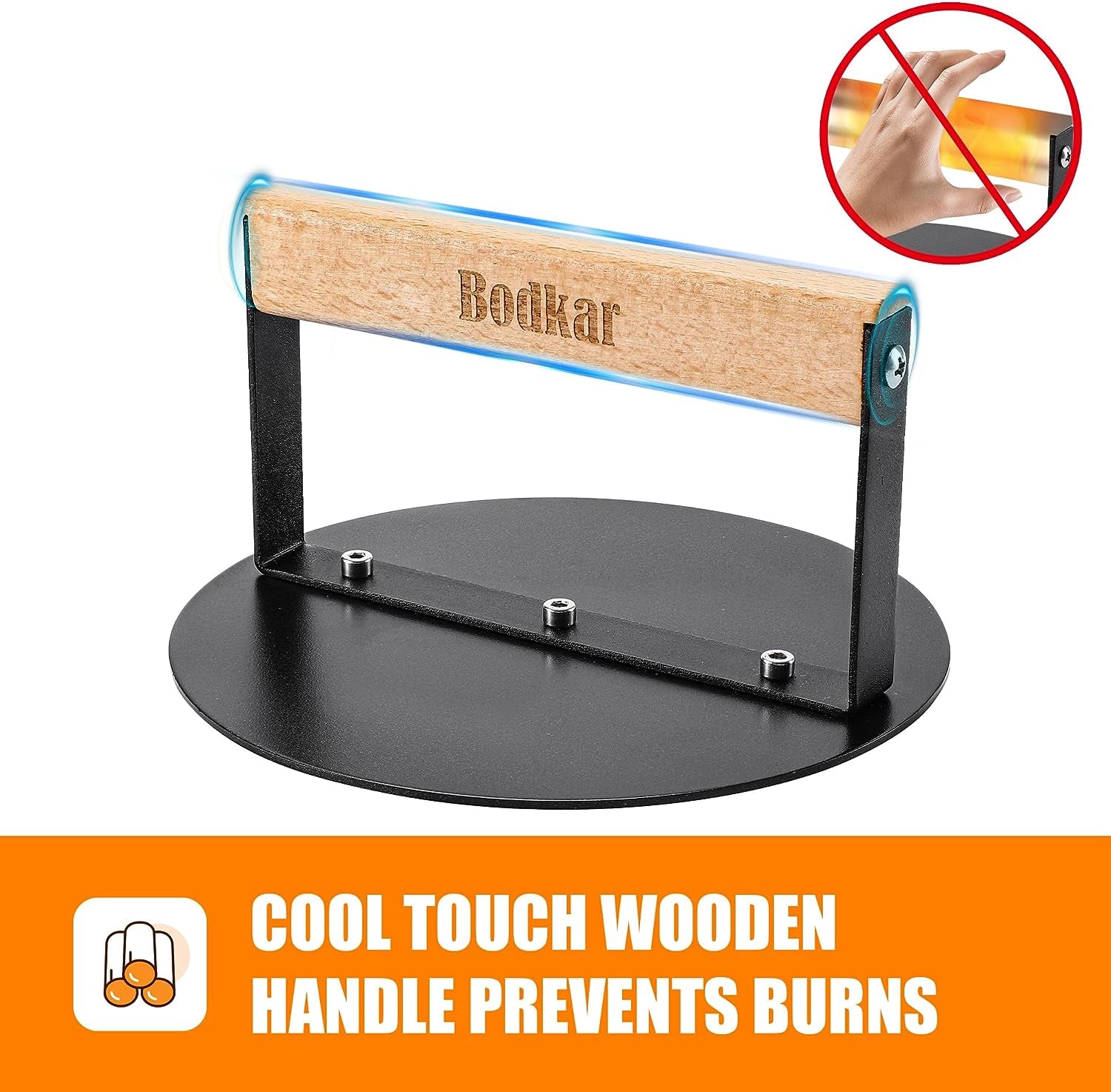 Bodkar Smash Burger Press 6 Inch. round Burger Smasher Grill Press for Griddle Bacon Press Meat Steak Press with Wood Handle - Image 5