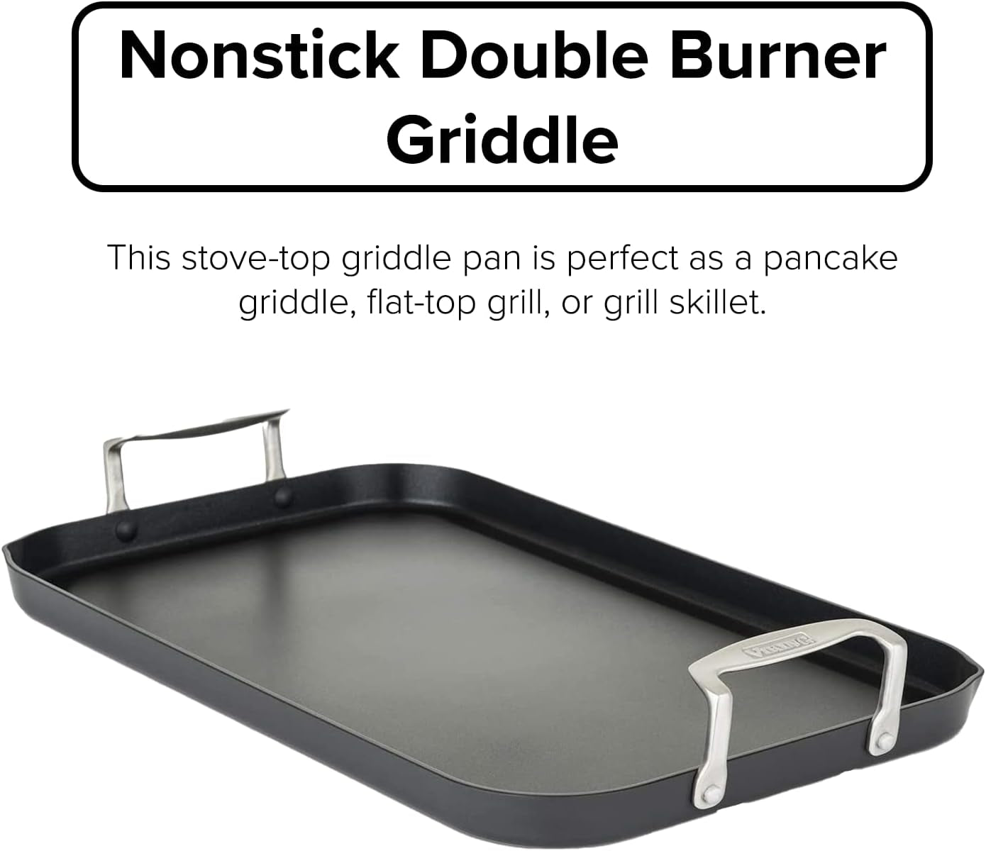 Viking Non Stick Double Burner Griddle. Hard Anodized Nonstick Kitchen Cookware Grill Pan with Handles. Oven Safe. Works on Electronic. Ceramic. and Gas Stove Tops. 19 X 11 Inch - Image 2