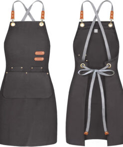 Chef Canvas Apron for Men Women.Cross Back Kitchen Bib Apron with 4 Pockets.For Cooking Hairstylist Work