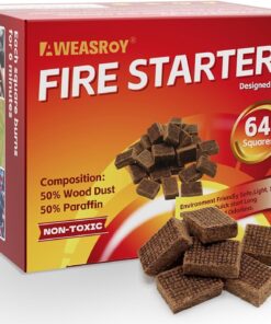 Fire Starter Squares 64 - Fire Starters for Fireplace.Chimney.Bbq Grill.Camping Fire.Wood Stove - Water Resistant and Safe Odourless - Camping Accessories