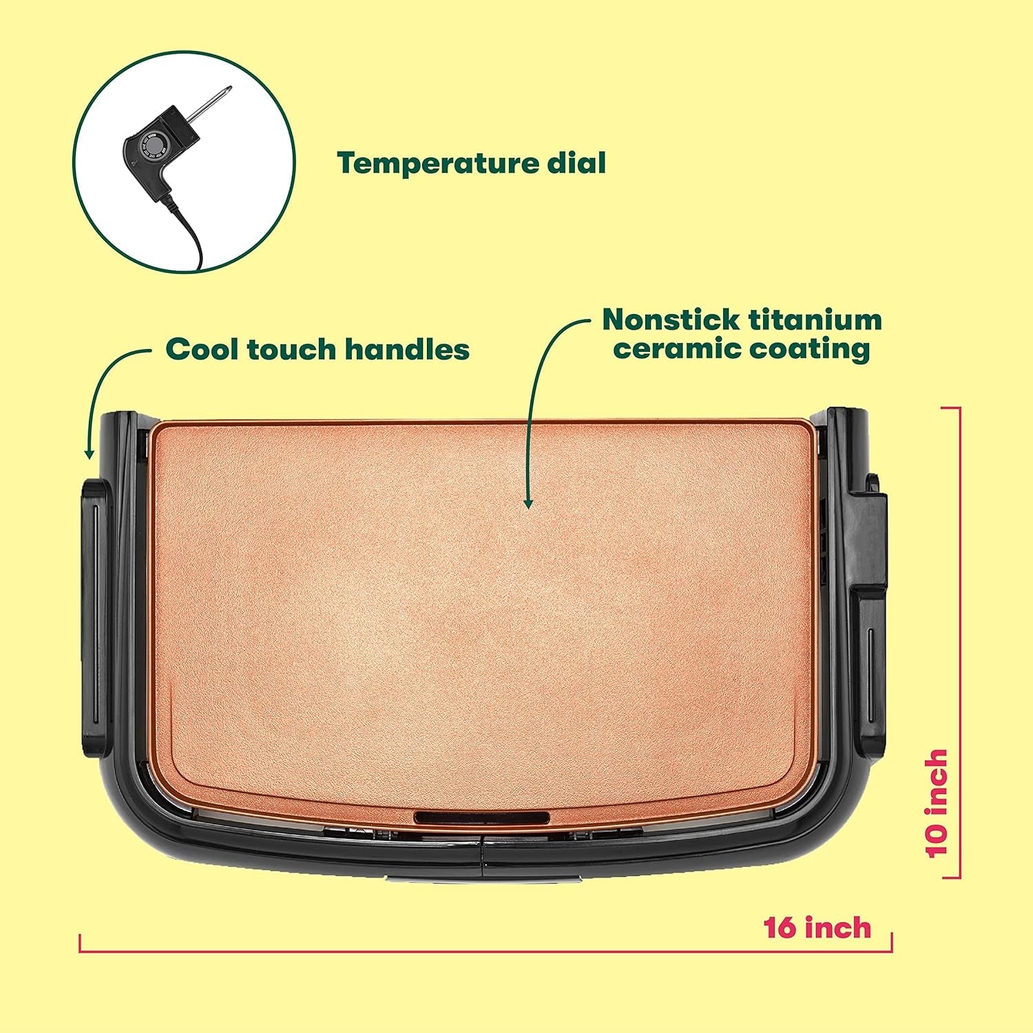 BELLA Griddle Ceramic Copper TI. Healthy-Eco Non-Stick Coating. Hassle-Free Clean Up. Large Submersible Cooking Surface. 10 X 16. Copper/Black - Image 6