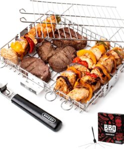 SHIZZO Adjustable Grill Basket. Barbecue BBQ Grilling. Stainless Steel Folding Portable Outdoor Camping Rack for Fish. Shrimp. Vegetables. Cooking Accessories. Gifts for Father. Husband