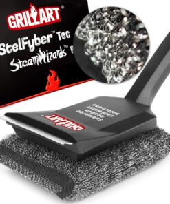 GRILLART Grill Brush Bristle Free. Steamwizards [Ultra Safe & Efficient] Grill Cleaner Brush with 1 Replacement Head. for Cast Iron and Stainless Steel Grates. BBQ Grill Brush for Outdoor Grill