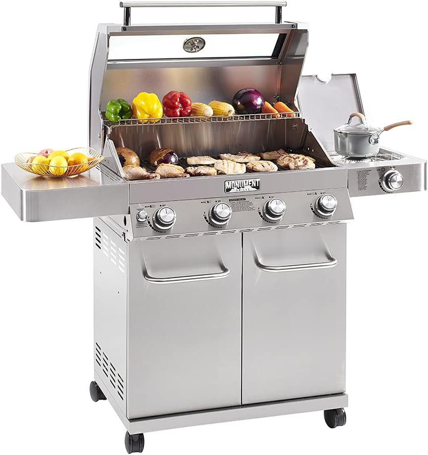 Monument Grills Larger Convertible 4-Burner Natural Gas Grill Stainless Steel Cabinet Style Propane Grills. LED Controls.Side Burner(Without Conversion Kit) - Image 3