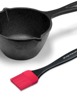Small Cast Iron Basting Pot (15 oz) with Silicone BBQ Brush – Saucepan for Grilling. Smoking & Butter Melting