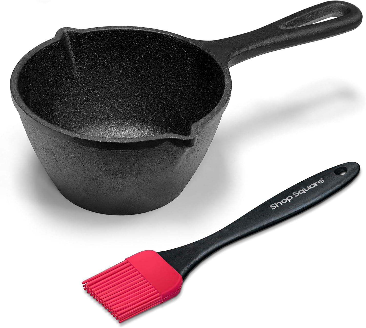 Small Cast Iron Basting Pot (15 oz) with Silicone BBQ Brush – Saucepan for Grilling. Smoking & Butter Melting