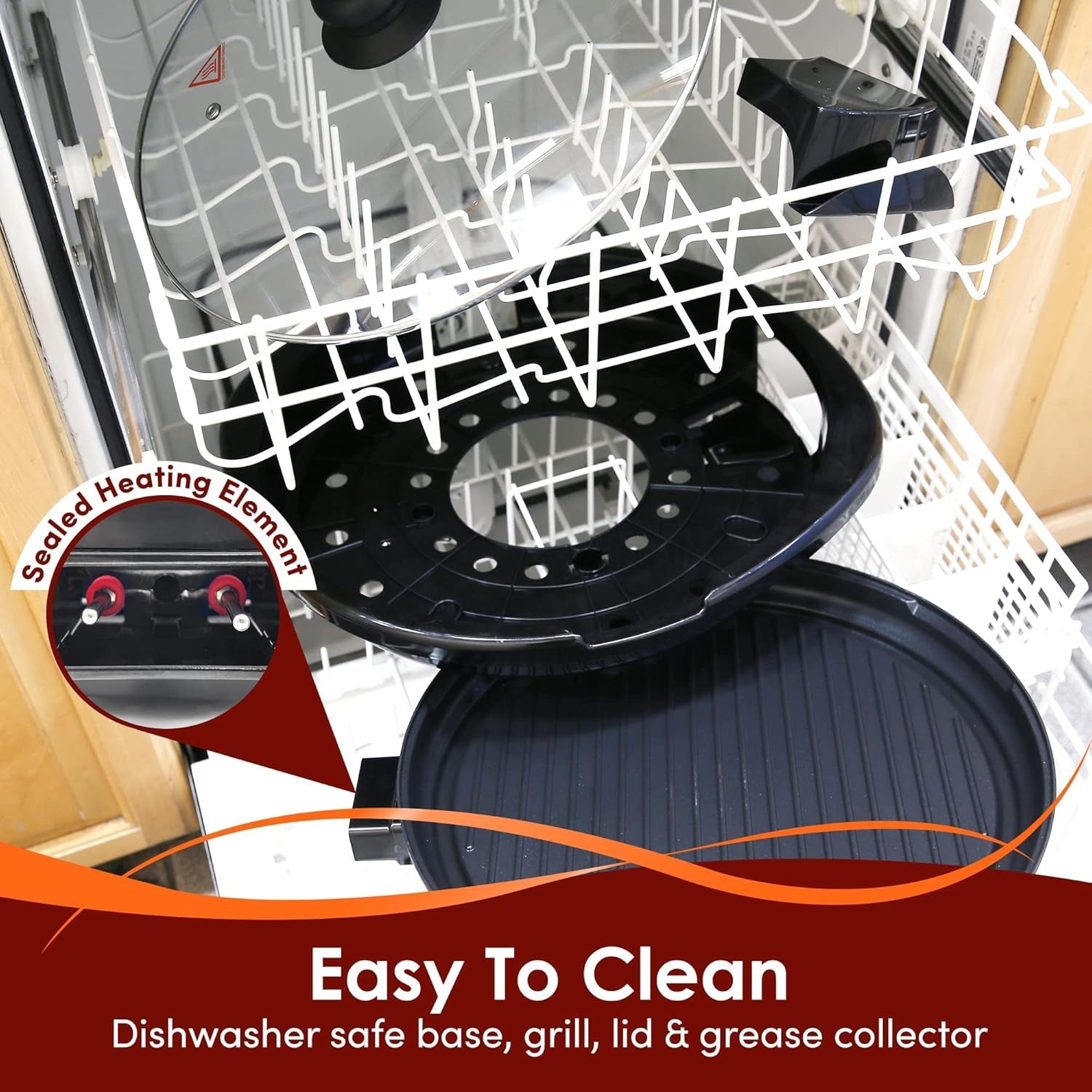 Elite Gourmet EMG-980B Smokeless Electric Tabletop Grill Nonstick. 6-Serving. Dishwasher Safe Removable Grilling Plate. Grill Indoor. Tempered Glass Lid. Adjustable Temperature. 14 Black - Image 2