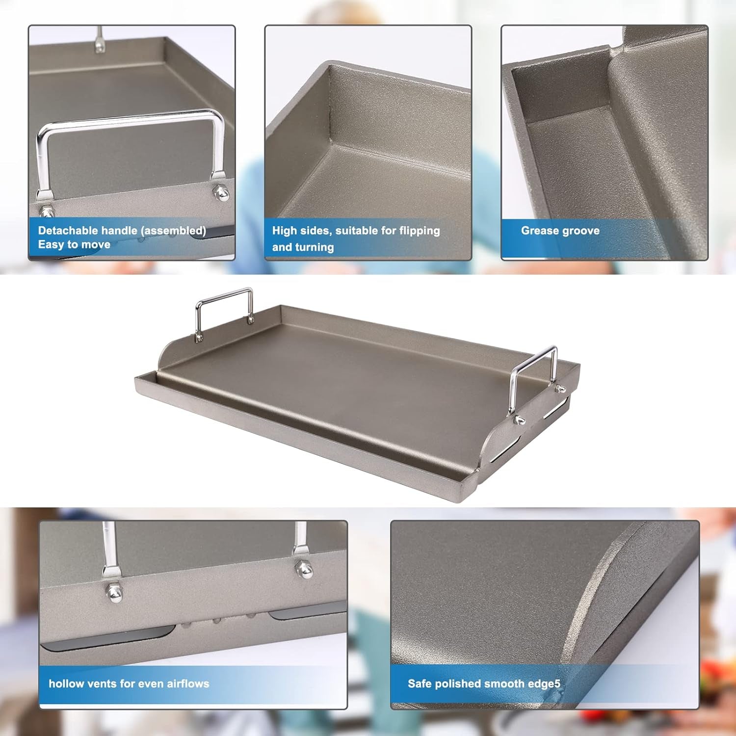 Universal Fry Griddle for Gas Grill. 25X 16 Metal Cooking Griddle Pan Large Flat Top Plate for Gas Stove. Charcoal Electric Grills Fits Camping Stove Outdoor Tailgating Parties Grilling - Image 8