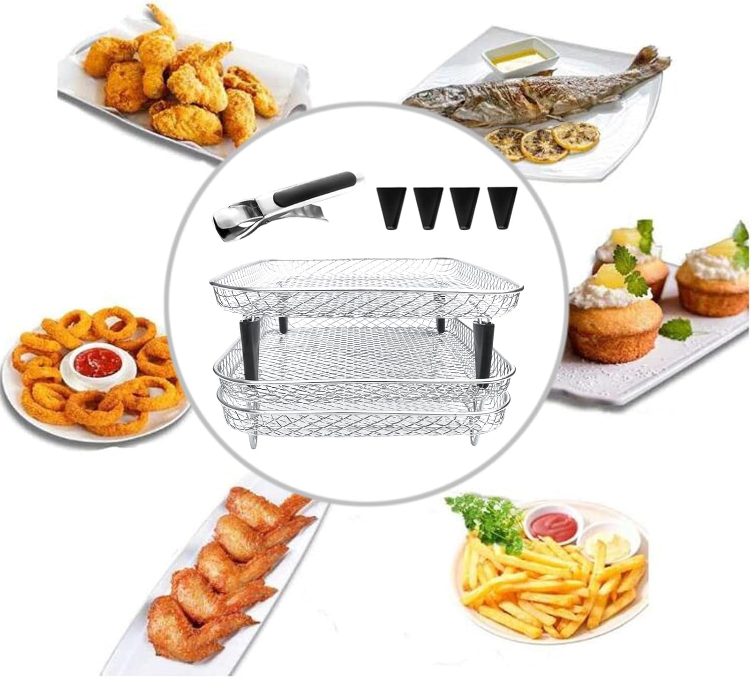 Upgrade 8 Square Air Fryer Rack – 3 Stackable Dehydrator Racks. Fits Air Fryers >8.2 (Square) - Image 6