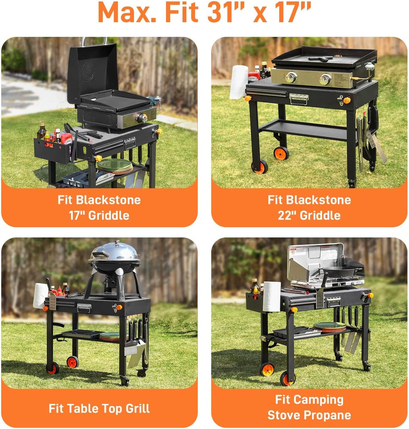 Outdoor Grill Table - Grill Cart Solid and Sturdy. Blackstone Griddle Stand for 17/22 Griddle. Ninja Grill Stand Large Space. Pizza Oven Stand with Paper Towel Holder. for Tailgating. Camping. RV - Image 2