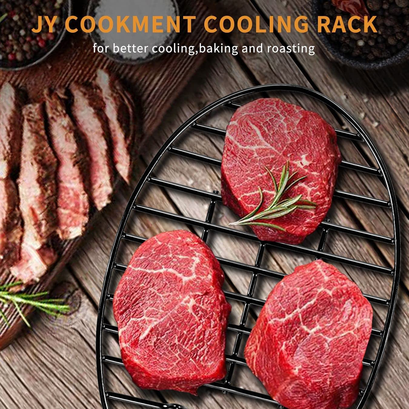 JY COOKMENT Roasting Rack with Integrated Feet. Cooling Drying Rack Kitchen Rack with Enameled Coating. PTFE Free. Great for Cooking. Roasting. Drying. Grilling. Dishwasher Safe (12.5Inch*8.5Inch) - Image 4