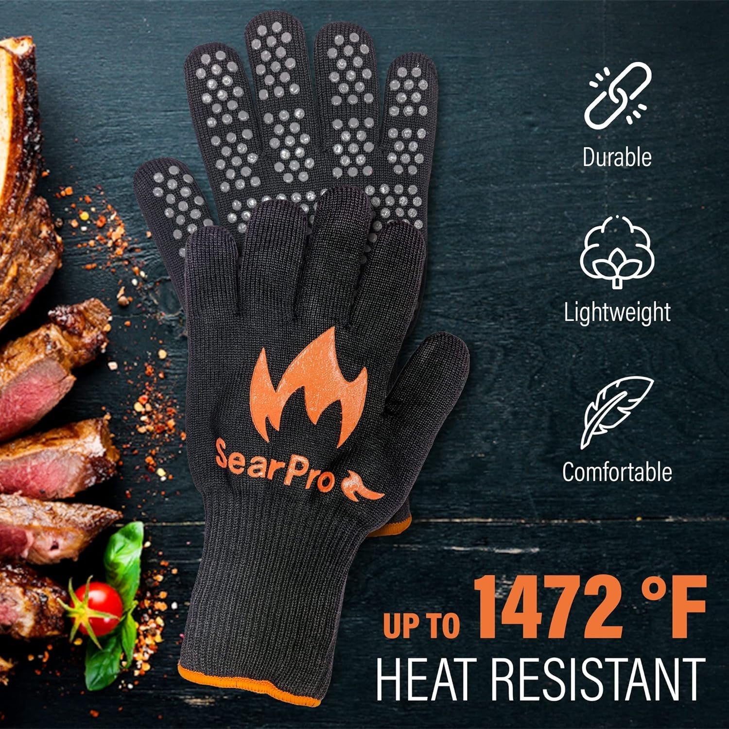 BBQ Grill Gloves Cooking Oven Mitts Fire Heat Resistant to 1400 Degrees Accessories for Barbecue Smoker Egg Fryer Hamburgers Pizza Steaks- Crock Pots/Slow Cookers -USA Owned Company- - Image 2