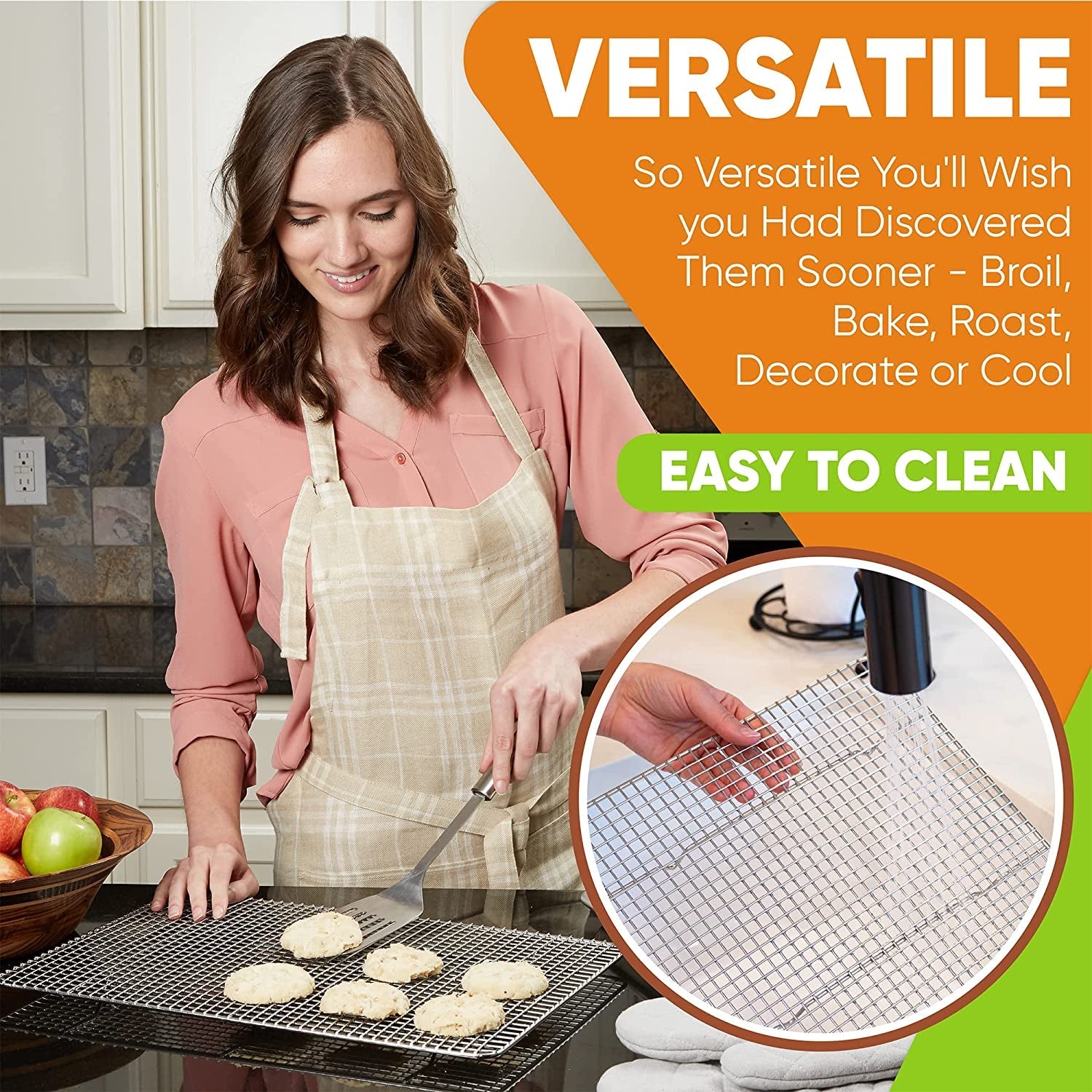 Spring Chef Cooling Rack & Baking Rack - 100% Stainless Steel Cookie Cooling Racks. Wire Rack for Baking. 11.8 X 17 Fits Half Sheet Roasting Pan for Bacon. BBQ - Cooling Racks for Cooking and Baking - Image 3