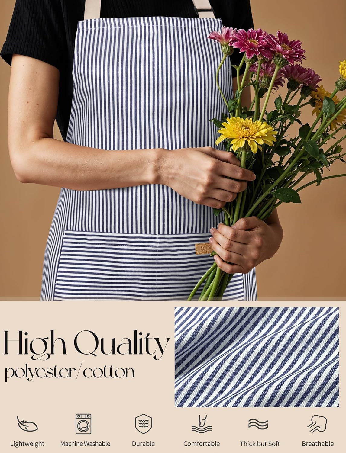 2 Pack Kitchen Cooking Aprons. Soft Aprons for Women Men with 2 Pockets Chef Apron with Adjustable Neck Strap and Long Tie - Image 7