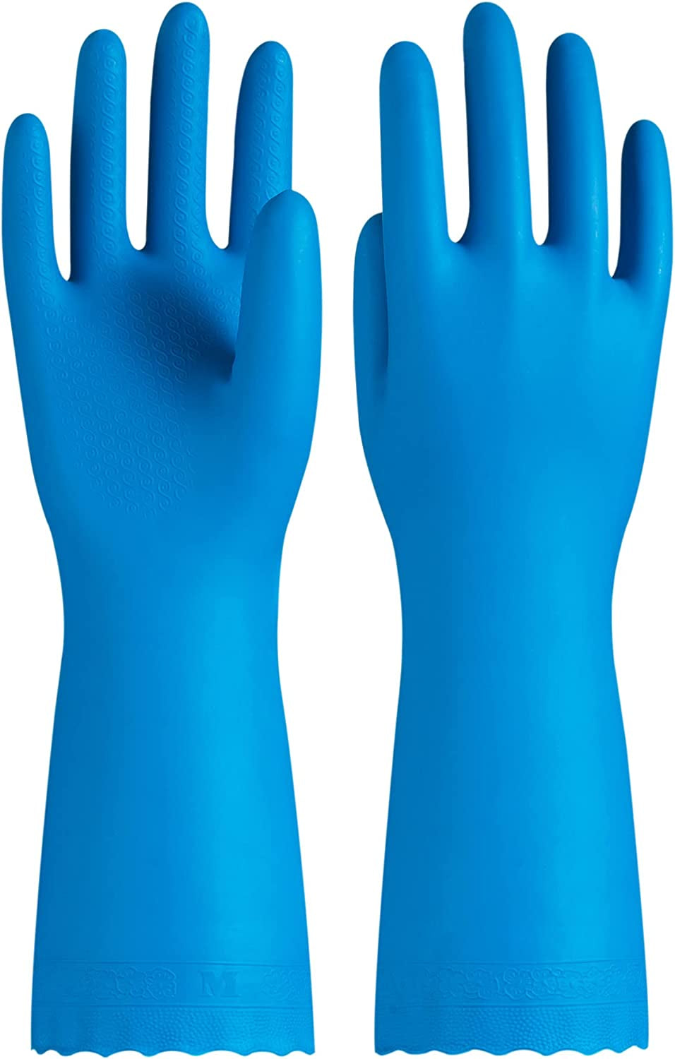 Reusable Dishwashing Cleaning Rubber Gloves. Dish Washing Gloves with Flocked Cotton Liner. Kitchen Gloves. Latex Free. Blue. Medium