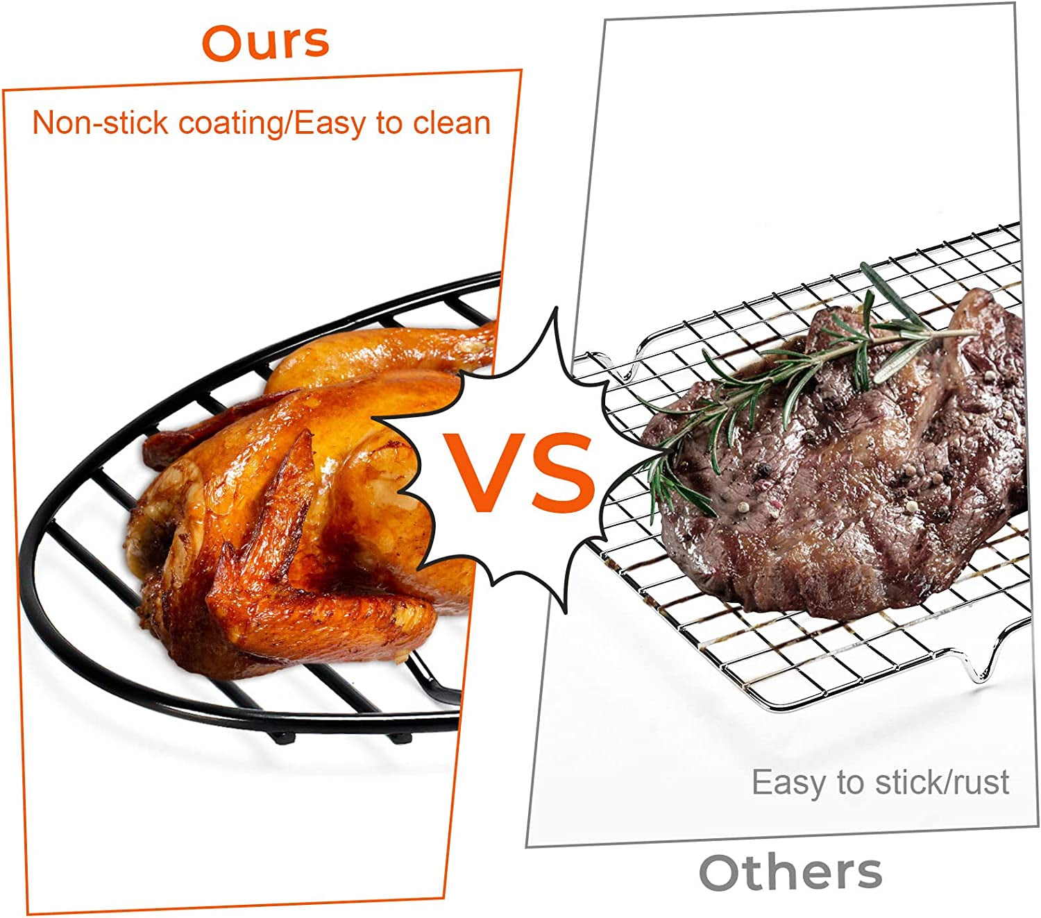 Oval Roasting Rack with Integrated Feet. Non-Stick Coating. Baking Rack Easy to Clean for Cooking. Roasting. Drying. Grilling 12×8.5 Inches Black - Image 3