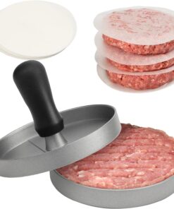TACGEA Burger Press with 150 Patty Papers. Non-Stick Hamburger Patty Maker with Wax Paper. Aluminum Burger Maker for Kitchen BBQ Grill