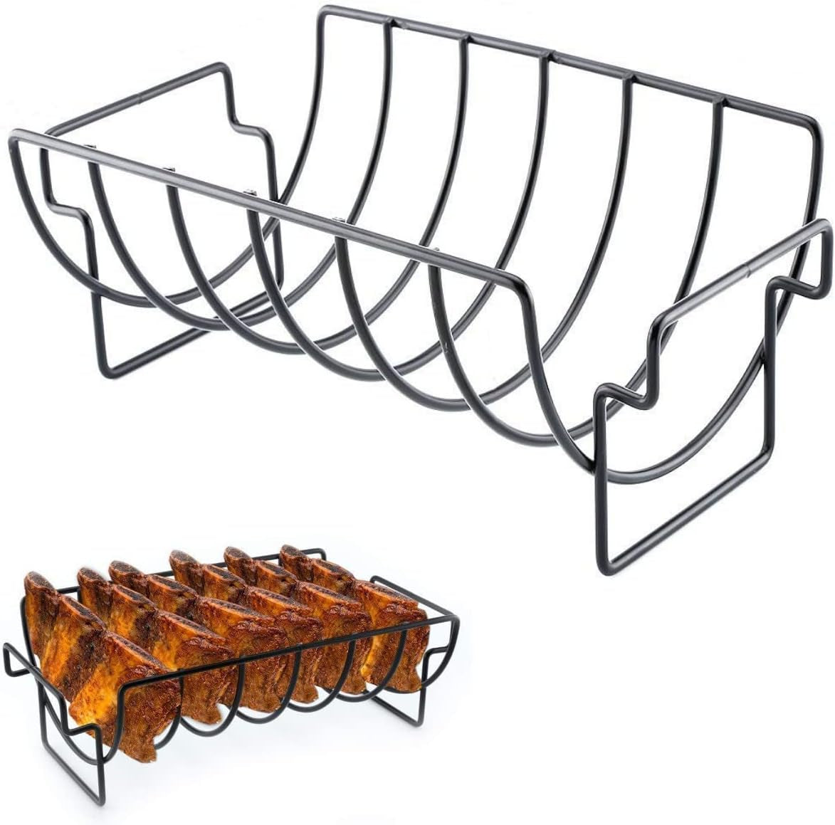 KUNANG BBQ Rib Racks for Smoking.Turkey Roasting Rack Roast Rack Dual Purpose Fit for Smoker.Oven and Grill