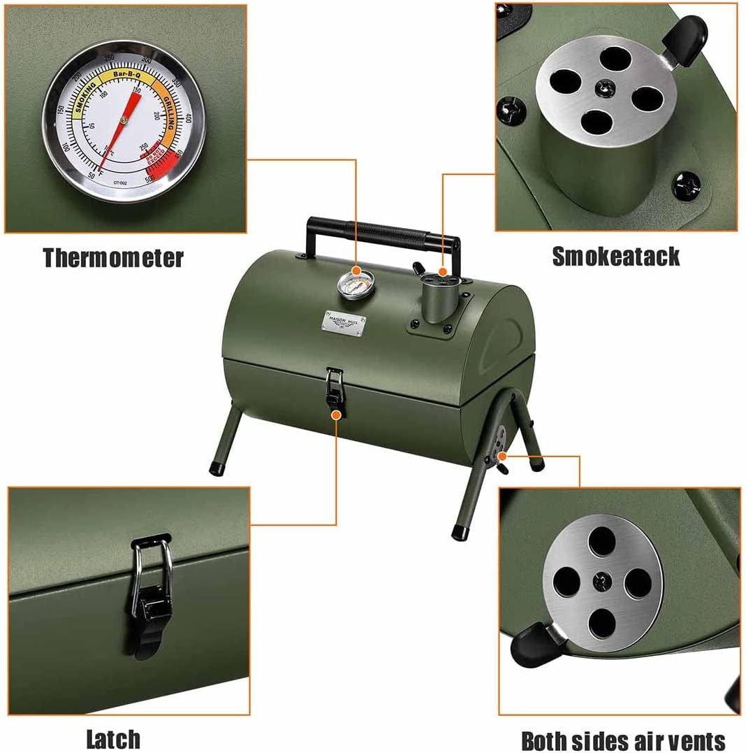 Adjustable Portable Charcoal Grill Multi-Functional Metal Small BBQ Smoker for Outdoor Hiking Picnic(Green) - Image 3