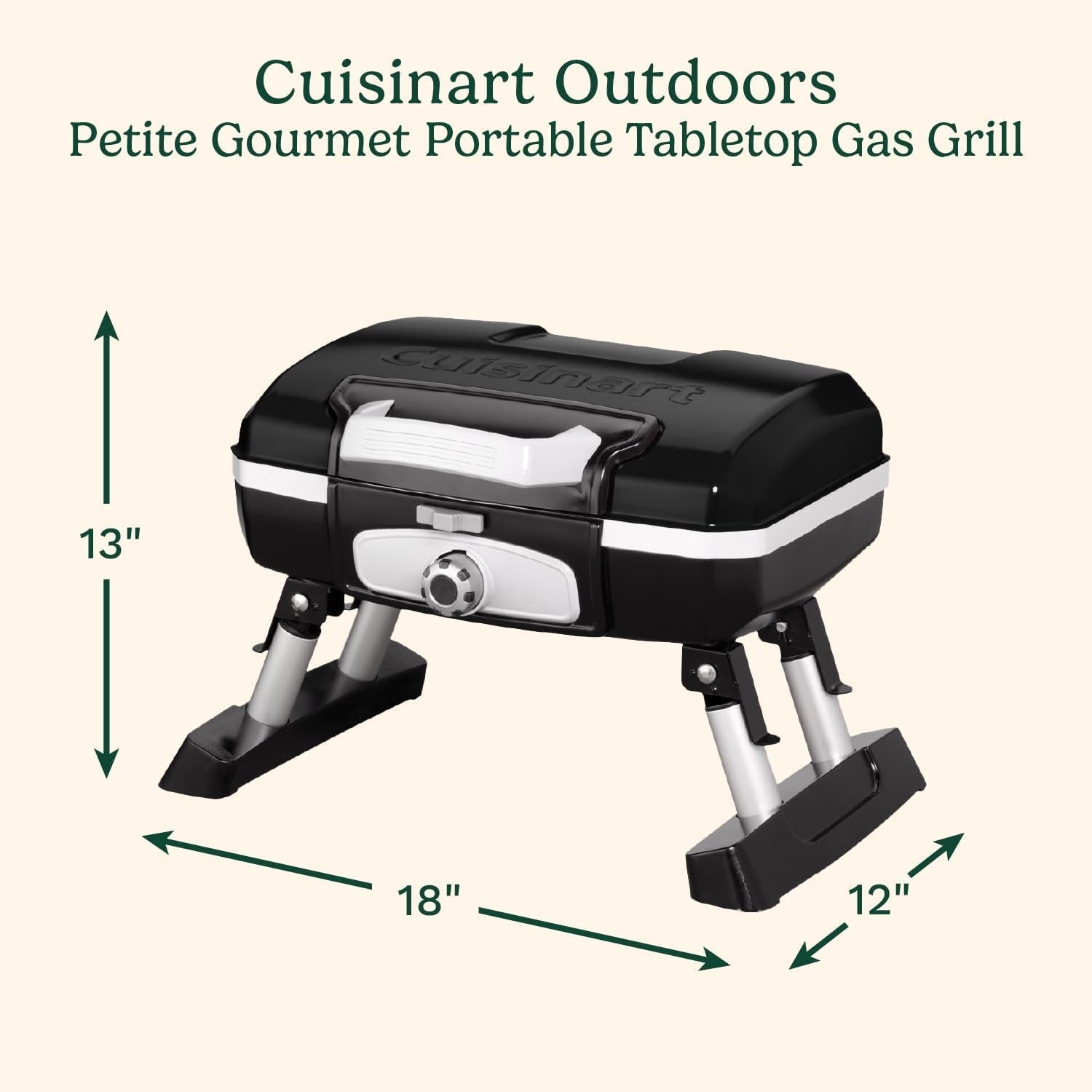Cuisinart Petite Gourmet Portable Gas Grill. Compact & Lightweight Tabletop Small Grill for Bbqs. Camping. Tailgates & Small Spaces. 5.500 BTU Burner Folding with Carry Handles. Black - Image 2