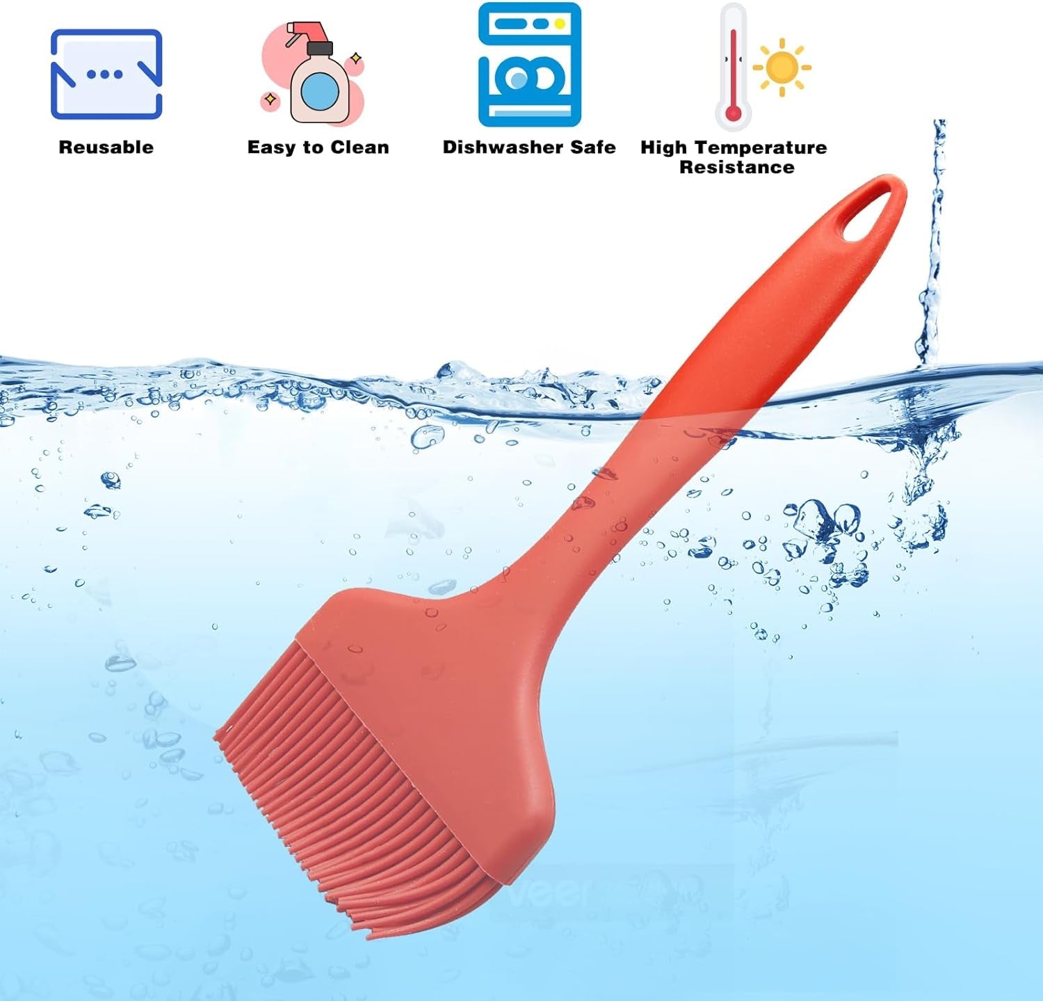 Silicone Basting Brush. Large BBQ Pastry Brush for Cooking. Extra Wide Basting Brush for Grilling Cooking Baking. Kitchen Brush Heat Resistant BBQ Food Brush for Sauce Butter Oil Marinades(Red) - Image 2