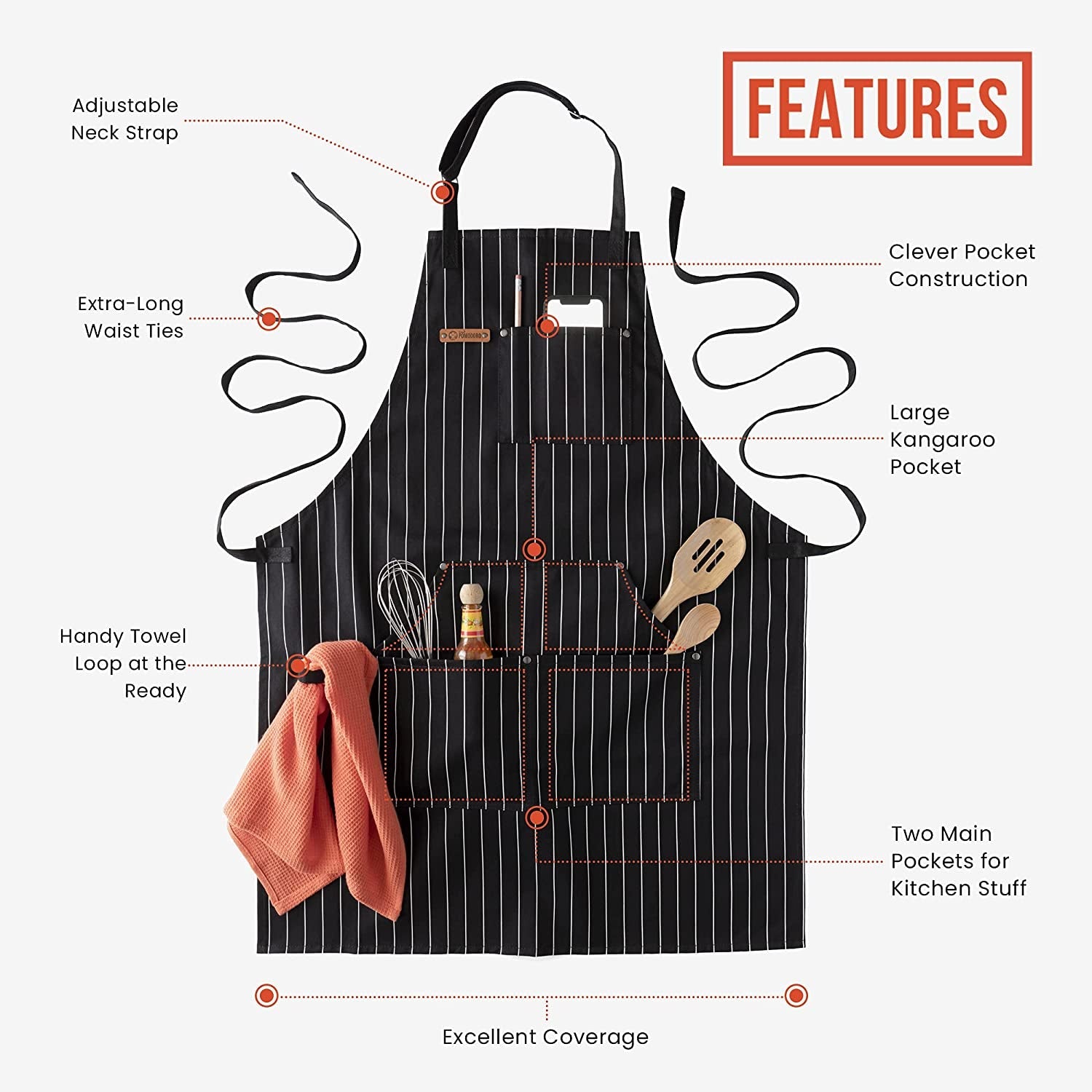 Chef Apron for Men and Women - Kitchen Apron with Pockets & Adjustable Neck Straps - Cooking Apron 100% Cotton - Image 2