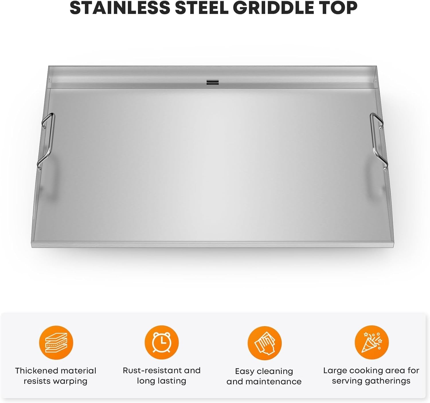 28 Inch Stainless Steel Griddle. Flat Top Griddle Replacement Top for Blackstone 28 2-Burner Gas Grill Cooking Station. Griddle Top Replacement with Rear Grease System - Image 3