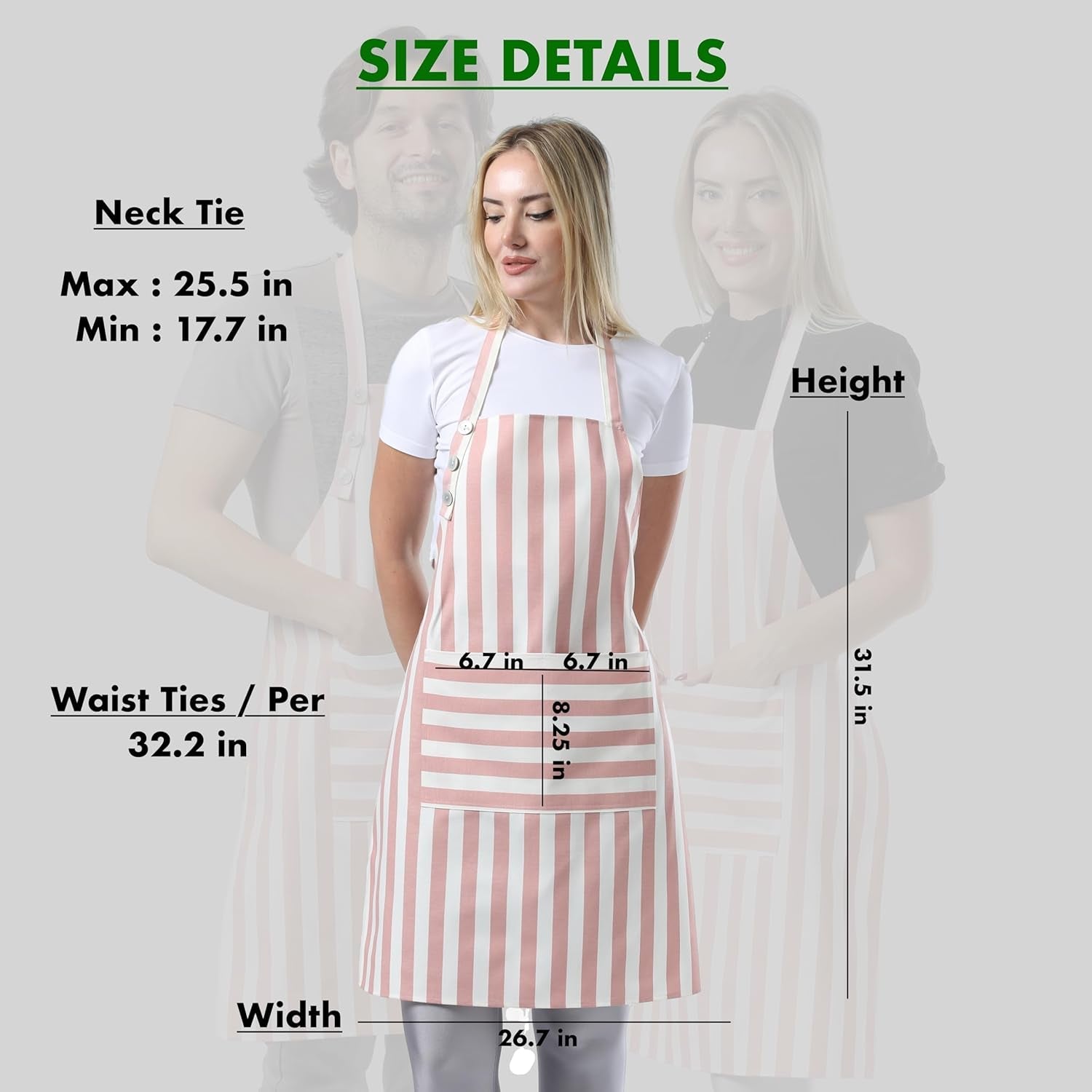 Kitchen Apron Waterdrop Resistant Cotton Apron with Adjustable Aprons for Women with Pockets Cooking Apron Chef Apron for Men (1. Powder Pink) - Image 6