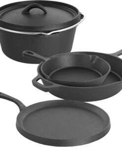 Megachef Assorted Pre-Seasoned OVEN SAFE. Cast Iron Cookware Set. 5 Piece. Black